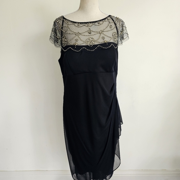 DJ Jaz Cap Sleeve Beaded Neck Sheath Dress - Picture 4 of 11